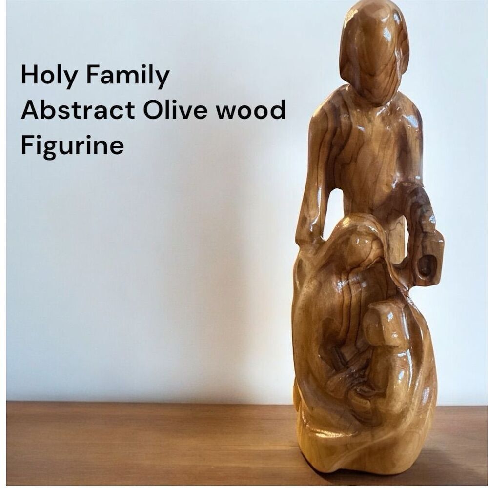 Holy Family Abstract Olive Wood Figurine 8.3" Tall Natural Wood